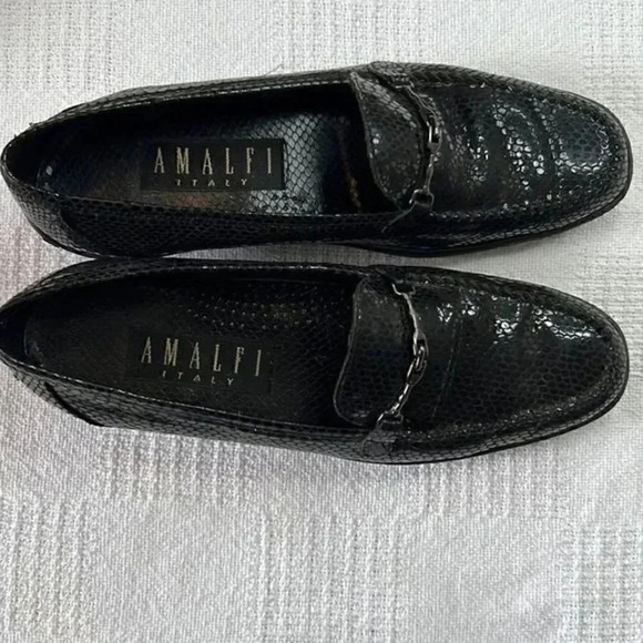 Amalfi leather black snakeskin loafers size 6 1/2b - Picture 2 of 8